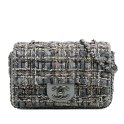 Chanel AB Chanel Gray Tweed Fabric Mini Quilted River of Pearls Flap France