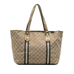Gucci B Gucci Brown Beige with Gold Canvas Fabric Large GG Jolicoeur Tote Italy