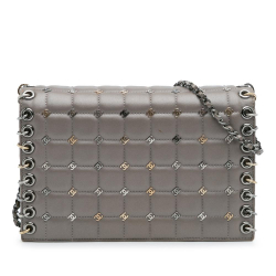 Chanel Gray Small Lambskin Chocolate Bar CC Piercing Studded Chain Flap Italy
