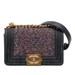 Chanel AB Chanel Blue Navy with Multi Denim Fabric Small Quilted and Tweed Boy Flap France