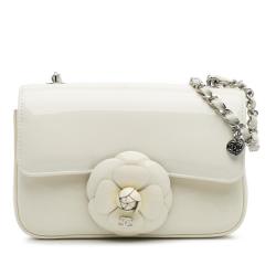 Chanel AB Chanel White Ivory Patent Leather Leather Small Patent Camellia Single Flap France