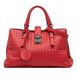 Bottega Veneta B Bottega Veneta Red Nappa Leather Leather Small Nappa Intrecciato Roma Satchel Italy