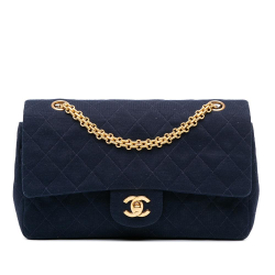 Chanel B Chanel Blue Dark Blue Cotton Fabric Medium Classic Jersey Double Flap France