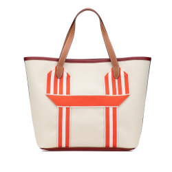 Hermès AB Hermès Brown Beige Canvas Fabric Toile and Clemence Pursangle Tote France