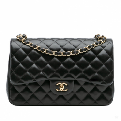 Chanel Classic Double Flap Jumbo Lambskin Leather Matelassè Handbag Black
