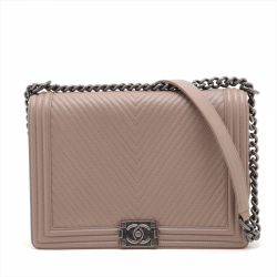 Chanel Boy Large 30 Chevron Calfskin Leather 2-Ways Flap Bag Beige