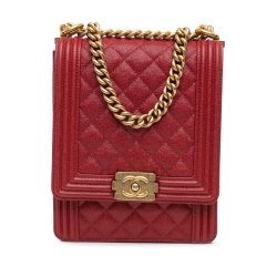 Chanel B Chanel Red Caviar Leather Leather Quilted Caviar North South Boy Flap Italy