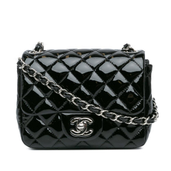 Chanel B Chanel Black Patent Leather Leather Mini Square Classic Patent Single Flap Italy