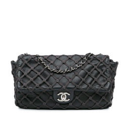 Chanel B Chanel Black Calf Leather Jumbo skin Canebiers Net Flap Italy