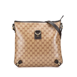 Gucci AB Gucci Brown Coated Canvas Fabric GG Crystal Abbey D Ring Crossbody Italy