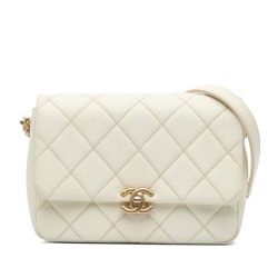 Chanel B Chanel White Ivory Caviar Leather Leather Small Quilted Caviar Chain Melody Flap Italy