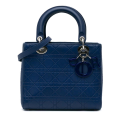 Christian Dior B Dior Blue Calf Leather Medium Ultra Matte skin Cannage Embossed Lady Dior Italy