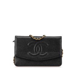 Chanel B Chanel Black Caviar Leather Leather CC Caviar Wallet on Chain France