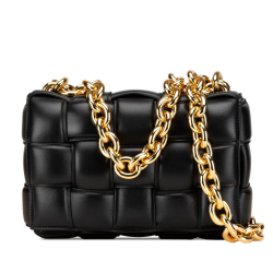 Bottega Veneta AB Bottega Veneta Black Nappa Leather Leather Nappa Intrecciato Padded Chain Cassette Satchel Italy