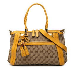 Gucci B Gucci Brown Canvas Fabric GG Bella Satchel Italy