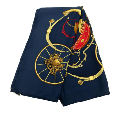 Hermès AB Hermès Blue Navy Silk Fabric Springs Scarf 90 France