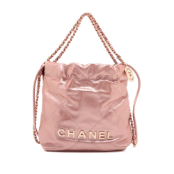 Chanel AB Chanel Pink Rose Gold Calf Leather Mini Quilted Metallic skin 22 Handbag Italy