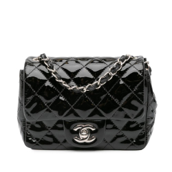 Chanel B Chanel Black Patent Leather Leather Mini Square Classic Patent Single Flap Italy