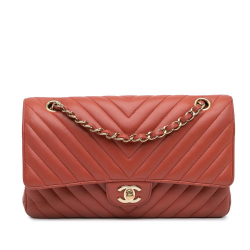 Chanel Orange Medium Classic Chevron Lambskin Double Flap France