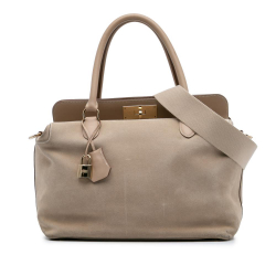 Hermès B Hermès Brown Beige Suede Leather Veau Grizzly and Swift Toolbox 33 France