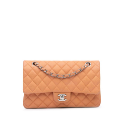 Chanel B Chanel Orange Peach Caviar Leather Leather Medium Classic Caviar Double Flap France