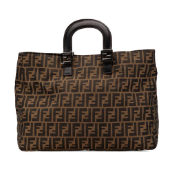 Fendi B Fendi Brown Canvas Fabric Large Zucca Twins Tote Italy