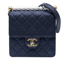Chanel B Chanel Blue Navy Lambskin Leather Leather Small Lambskin Chic Pearls Flap Italy
