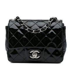 Chanel B Chanel Black Patent Leather Leather Mini Square Classic Patent Single Flap Italy