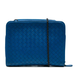 Bottega Veneta B Bottega Veneta Blue Nappa Leather Leather Nappa Intrecciato Zip Around Wallet On Chain Italy