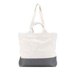 Gucci AB Gucci White with Gray Canvas Fabric Embossed Logo Tote Italy