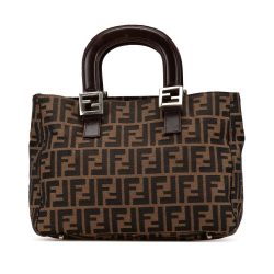 Fendi B Fendi Brown Canvas Fabric Small Zucca Twins Tote Italy