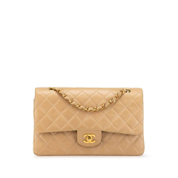 Chanel B Chanel Brown Nude Lambskin Leather Leather Medium Classic Lambskin Double Flap France
