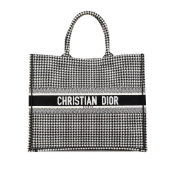 Christian Dior B Dior Black Canvas Fabric Large Houndstooth Embroidered Book Tote Italy