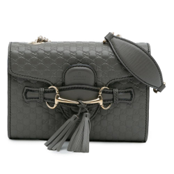 Gucci B Gucci Gray Dark Gray Calf Leather Mini Microguccissima Emily Crossbody Italy