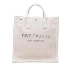 Saint Laurent B Saint Laurent Brown Beige Canvas Fabric Rive Gauche North South Tote Italy
