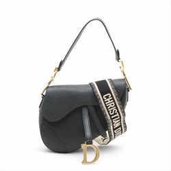 Christian Dior Saddle Grained Calfskin Leather with Strap Handbag Black
