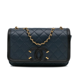 Chanel B Chanel Blue Navy with Black Caviar Leather Leather Small Bicolor Caviar CC Filigree Flap Italy