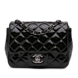 Chanel B Chanel Black Patent Leather Leather Mini Square Classic Patent Single Flap Italy