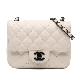 Chanel B Chanel White Ivory Calf Leather Mini Square Classic Crumpled skin Single Flap Italy