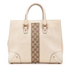 Gucci B Gucci White Ivory Calf Leather skin and GG Canvas Nailhead Tote Italy
