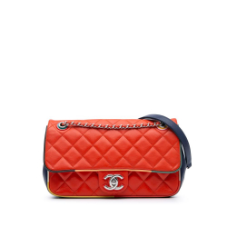 Chanel B Chanel Red with Blue Navy Lambskin Leather Leather Medium Quilted Lambskin Cuba Color Flap Italy