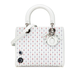 Christian Dior B Dior White Calf Leather Medium skin Embroidered Flower Lady Dior Italy