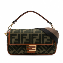 Fendi Zucca Medium Canvas Baguette Handbag Green