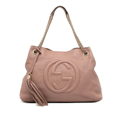 Gucci B Gucci Pink Calf Leather Medium Soho Chain Tote Italy