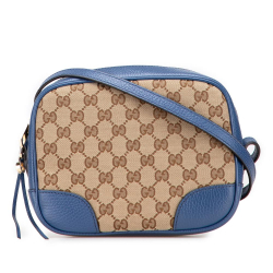 Gucci AB Gucci Brown Beige with Blue Canvas Fabric GG Bree Crossbody Italy