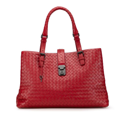 Bottega Veneta B Bottega Veneta Red Nappa Leather Leather Medium Nappa Intrecciato Roma Tote Italy