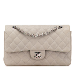 Chanel B Chanel Gray Light Gray Caviar Leather Leather Medium Classic Caviar Double Flap France