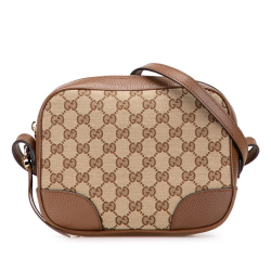Gucci AB Gucci Brown Beige Canvas Fabric GG Bree Crossbody Italy
