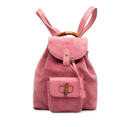 Gucci B Gucci Pink Suede Leather Bamboo Backpack Italy