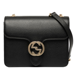 Gucci AB Gucci Black Calf Leather Small Dollar skin Interlocking G Crossbody Italy